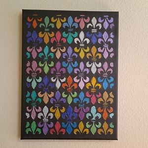 Original Textured Fleur De Lis Acrylic Painting – Hand-Painted 9x12" Canvas"